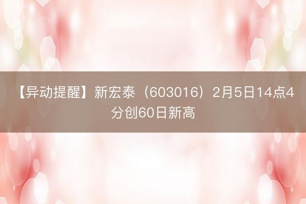 【异动提醒】新宏泰（603016）2月5日14点4分创60日新高