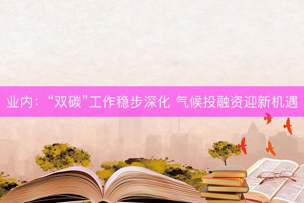 业内：“双碳”工作稳步深化 气候投融资迎新机遇