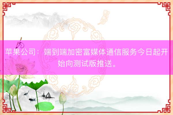 苹果公司：端到端加密富媒体通信服务今日起开始向测试版推送。