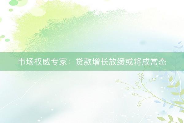 市场权威专家：贷款增长放缓或将成常态
