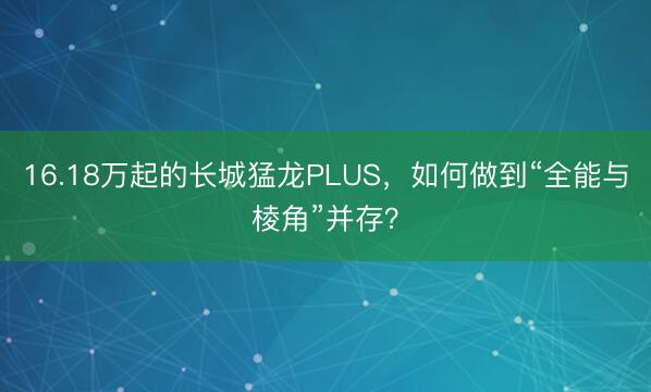 16.18万起的长城猛龙PLUS，如何做到“全能与棱角”并存？