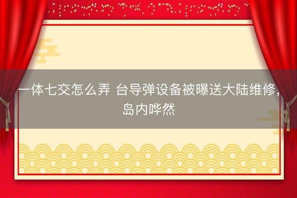 一体七交怎么弄 台导弹设备被曝送大陆维修，岛内哗然