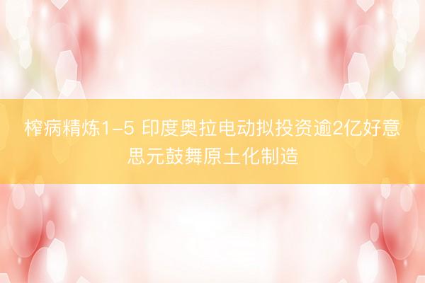 榨病精炼1-5 印度奥拉电动拟投资逾2亿好意思元鼓舞原土化制造