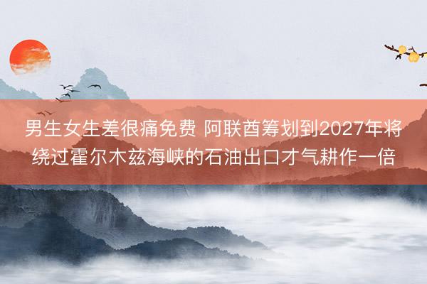 男生女生差很痛免费 阿联酋筹划到2027年将绕过霍尔木兹海峡的石油出口才气耕作一倍