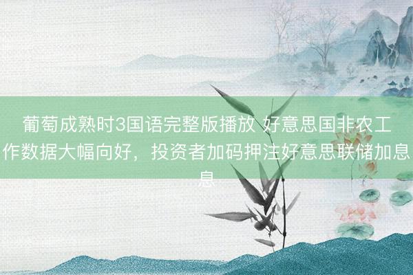 葡萄成熟时3国语完整版播放 好意思国非农工作数据大幅向好，投资者加码押注好意思联储加息