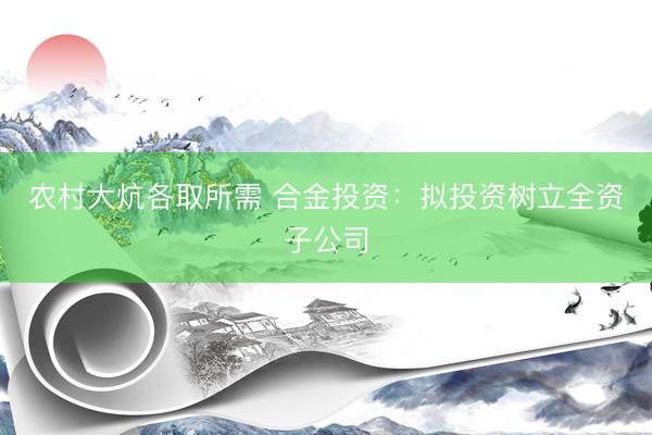 农村大炕各取所需 合金投资：拟投资树立全资子公司