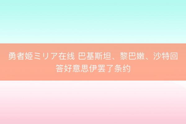 勇者姫ミリア在线 巴基斯坦、黎巴嫩、沙特回答好意思伊罢了条约