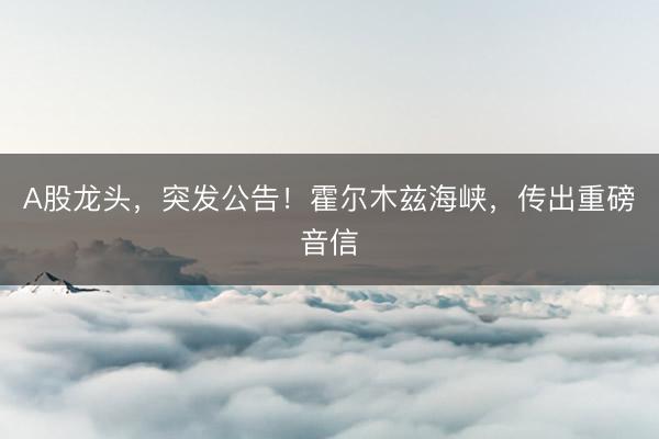 A股龙头，突发公告！霍尔木兹海峡，传出重磅音信