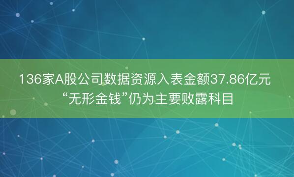 136家A股公司数据资源入表金额37.86亿元 “无形金钱”仍为主要败露科目